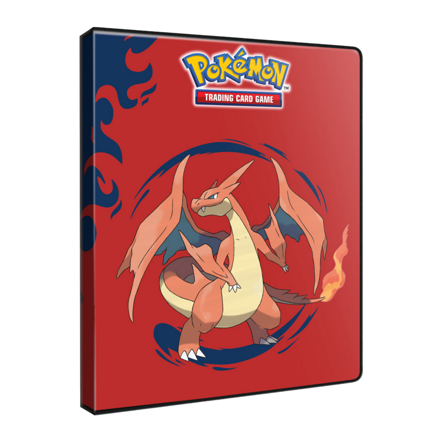 Pokémon Trading Card Game binder with Charizard on a red background