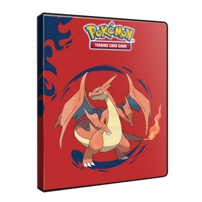 Pokémon Trading Card Game binder with Charizard on a red background