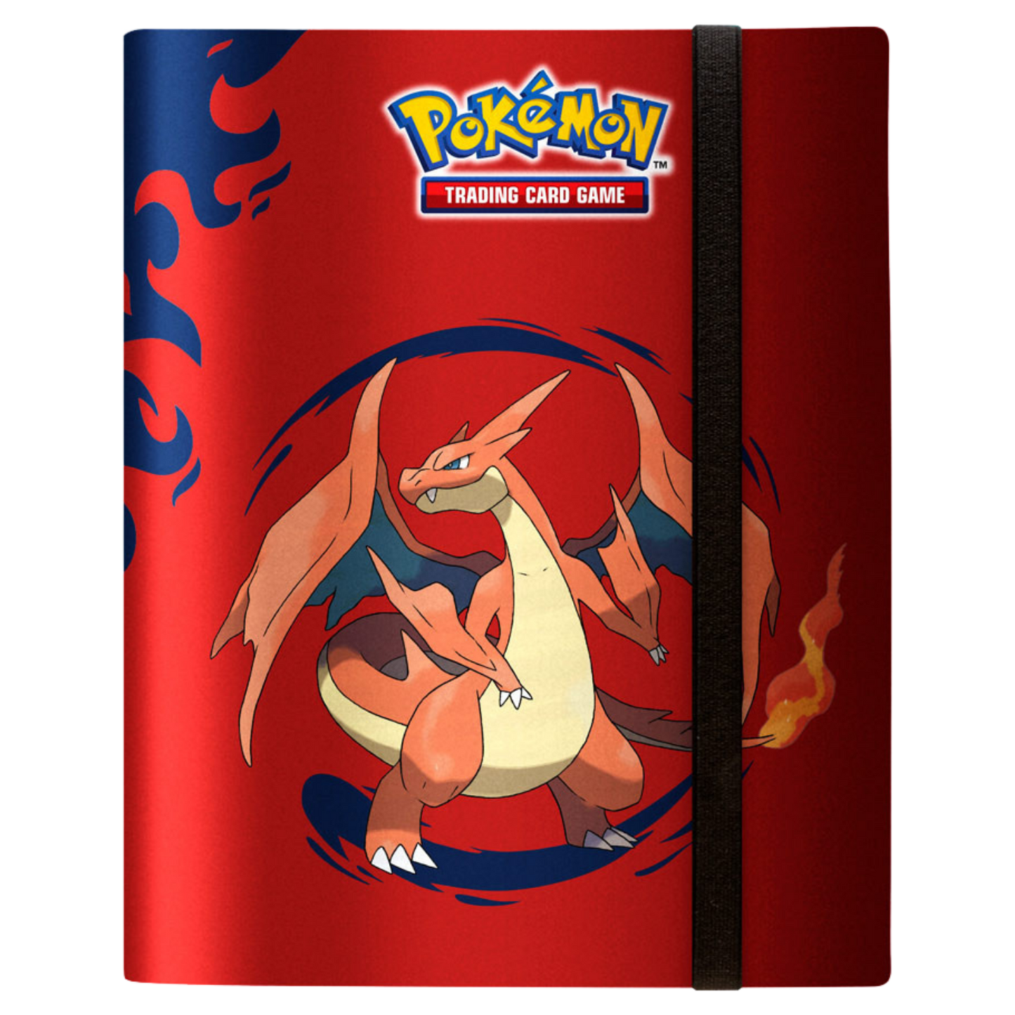 Pokémon Trading Card Game binder with Charizard on a red background