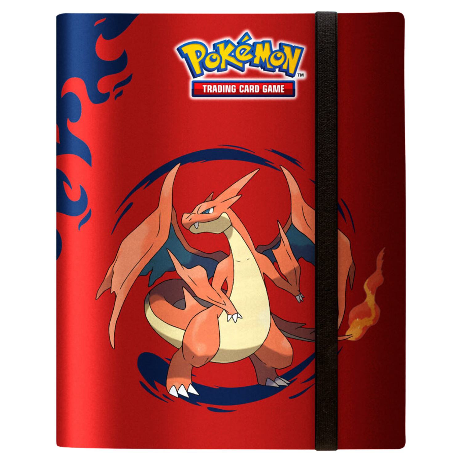 Pokémon Trading Card Game binder with Charizard on a red background
