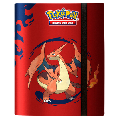 Pokémon Trading Card Game binder with Charizard on a red background