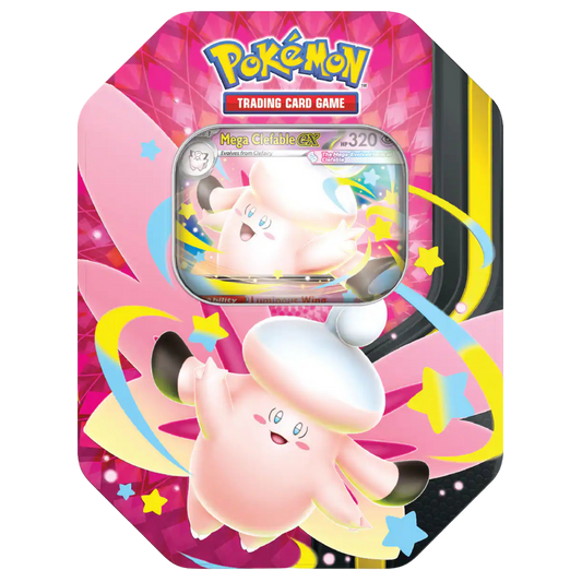 Pokémon trading card game packaging with a pink character on a colorful background