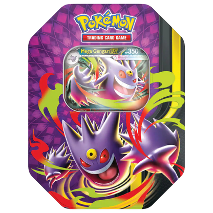 Pokémon trading card game packaging with Mega Gengar EX on a colorful background