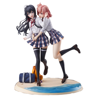 Two animated characters in school uniforms standing on a white background
