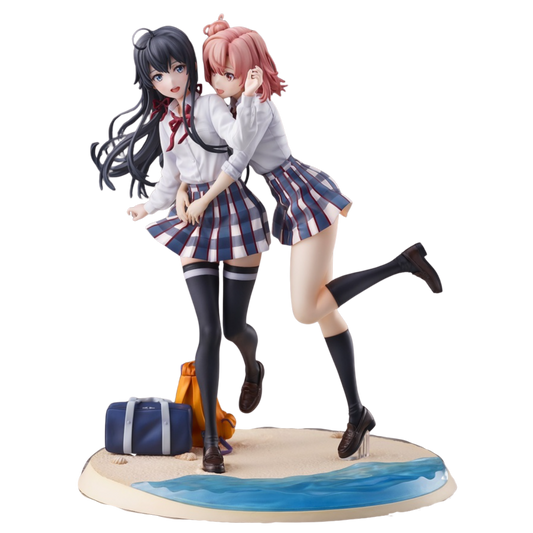 Two animated characters in school uniforms standing on a white background