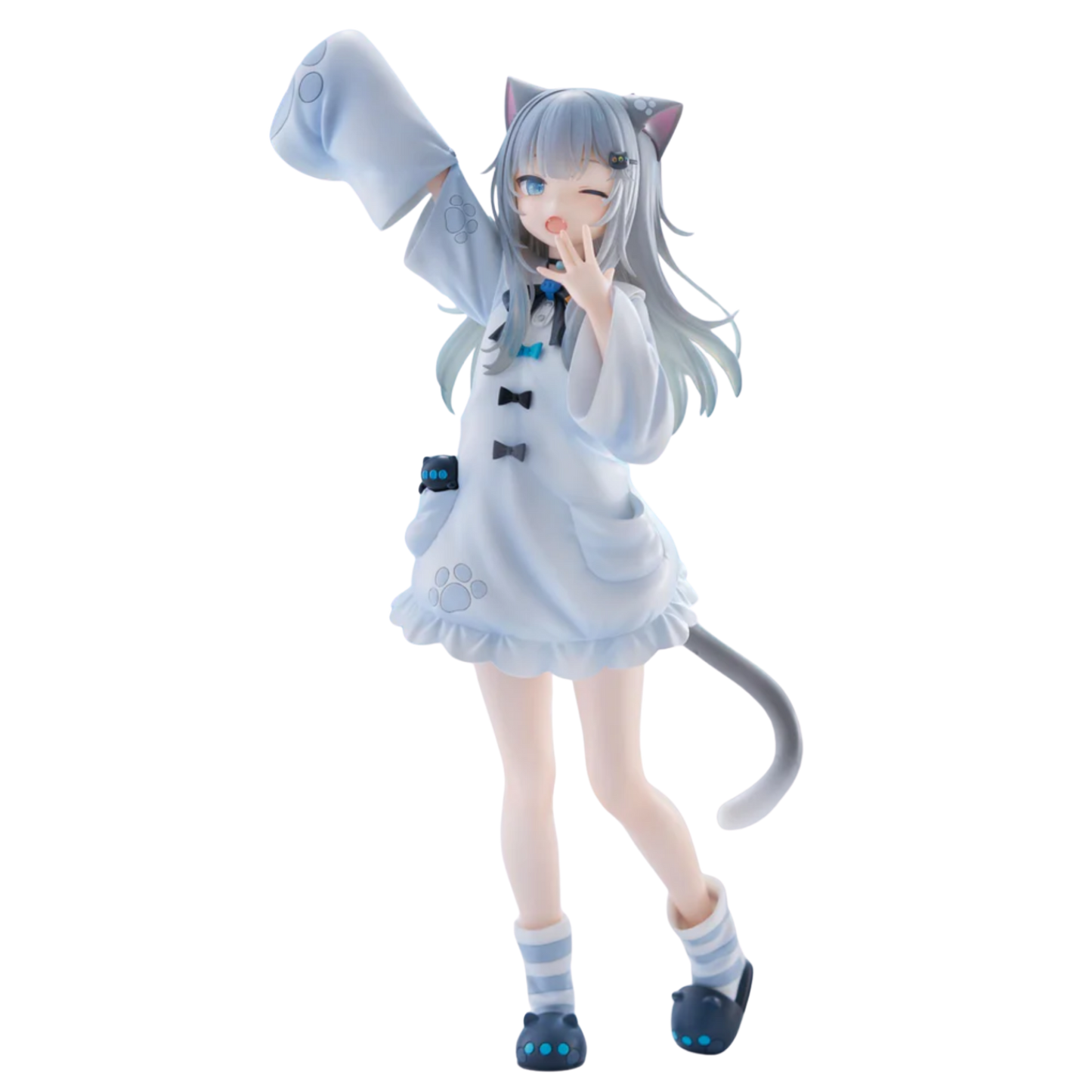 Anime character figurine with cat ears and tail on a white background