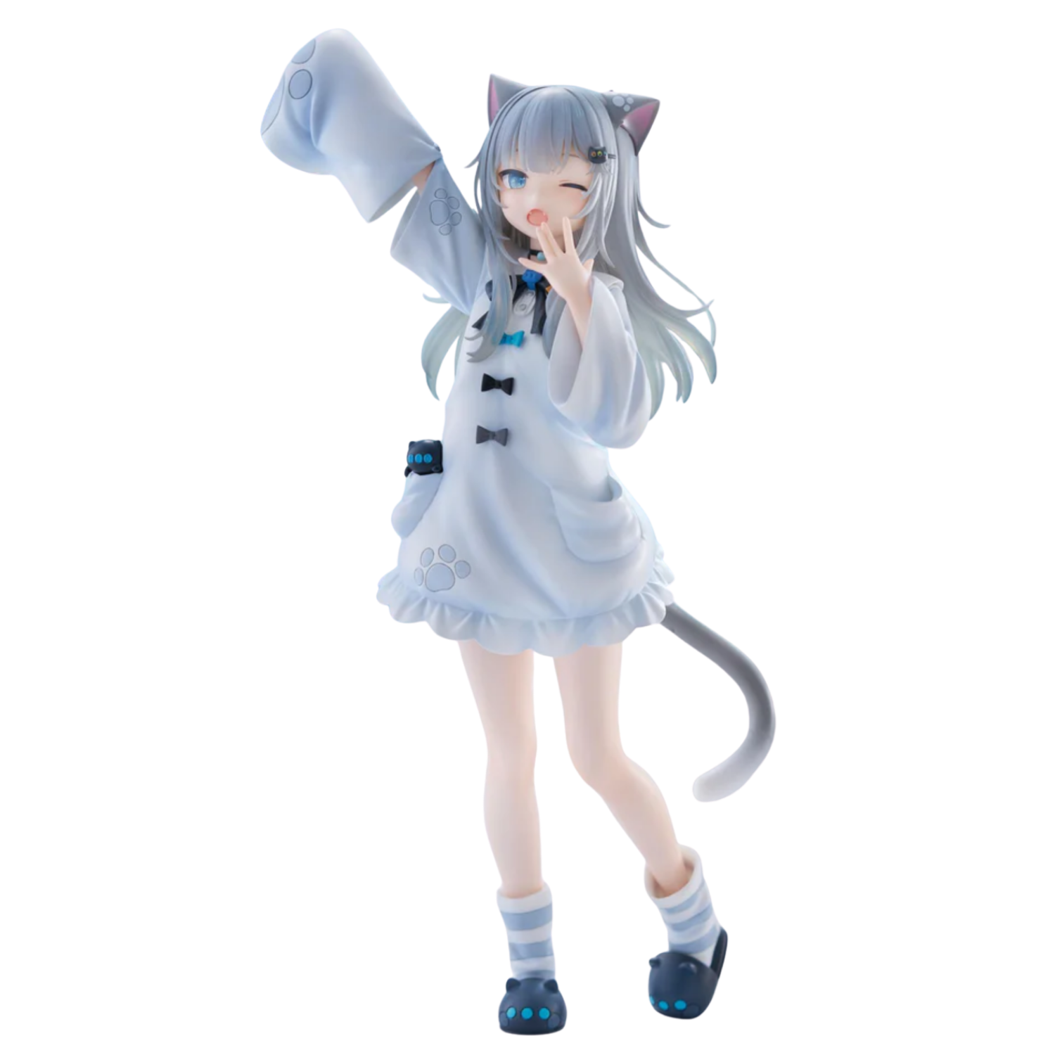 Anime character figurine with cat ears and tail on a white background