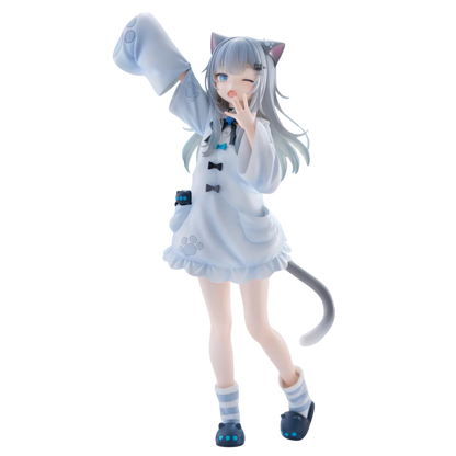 Anime character figurine with cat ears and tail on a white background