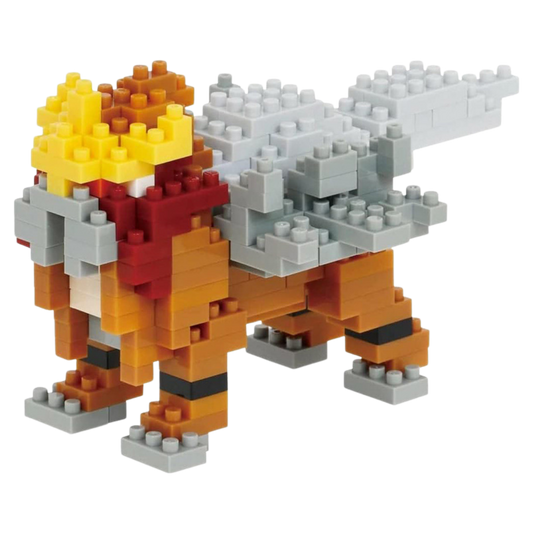 Toy figure made of interlocking bricks on a white background