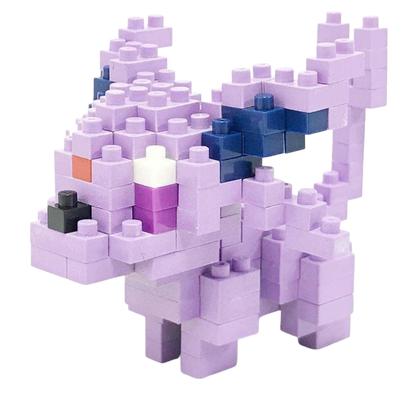 Purple and blue building block toy on a white background