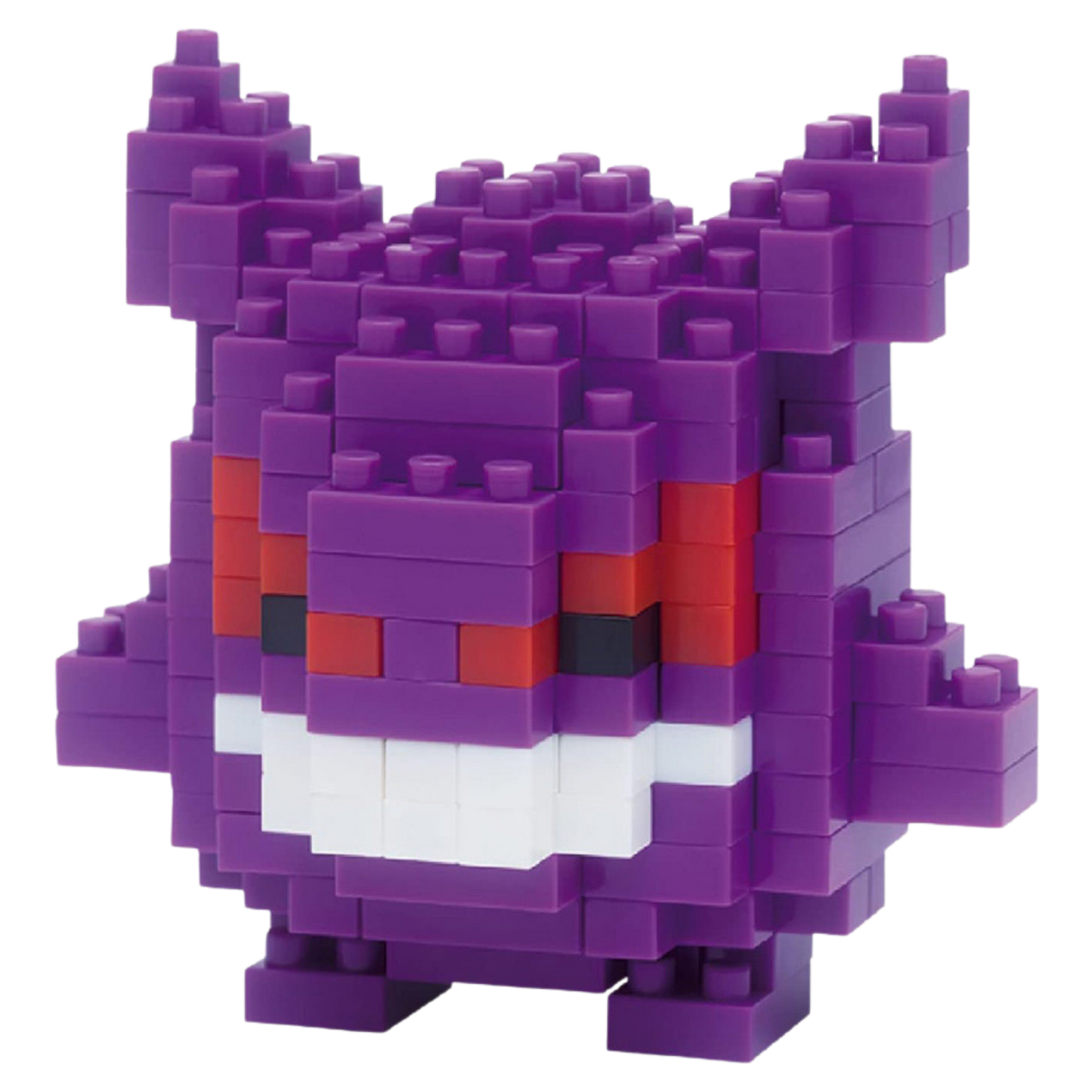 Purple block-style character on a white background