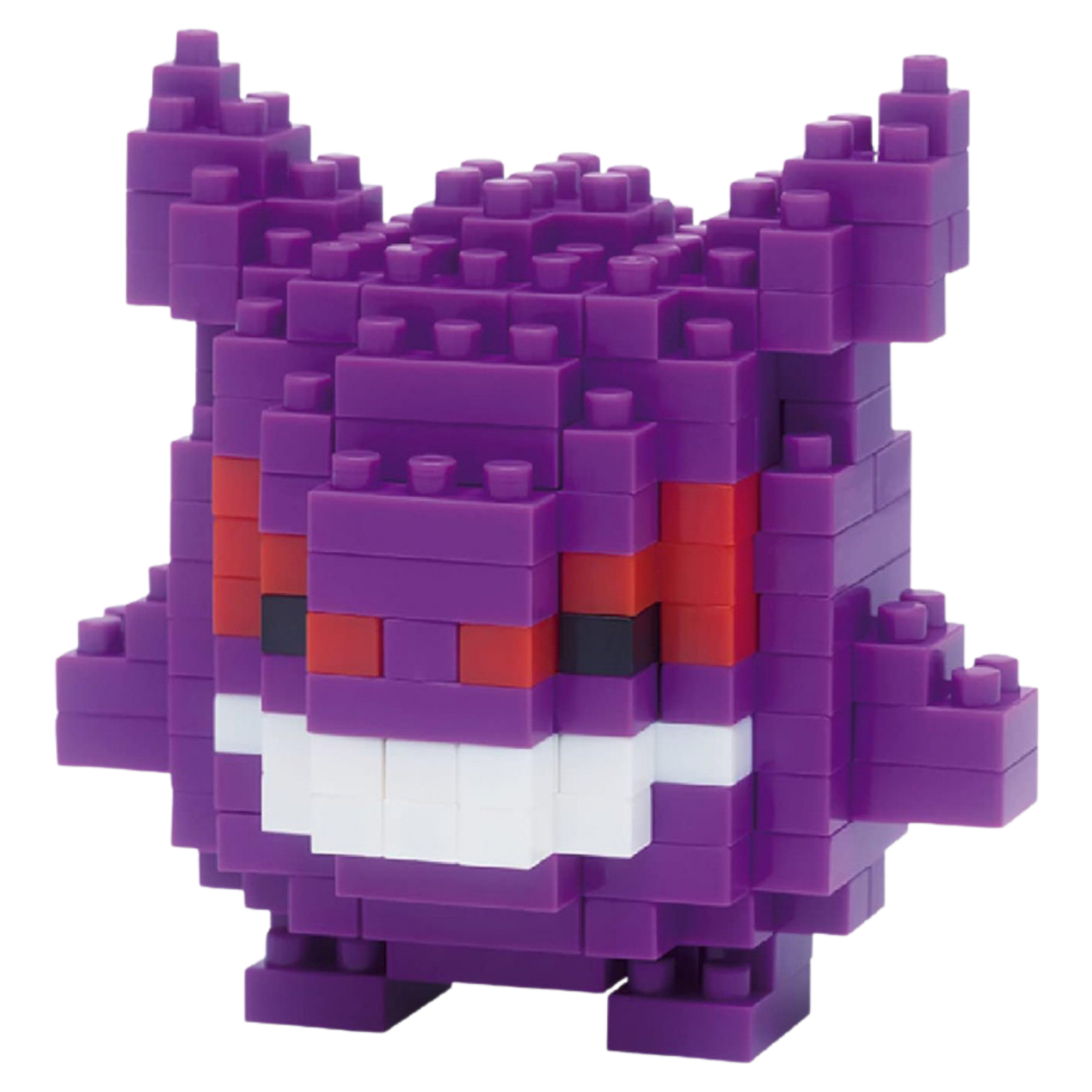 Purple block-style character on a white background