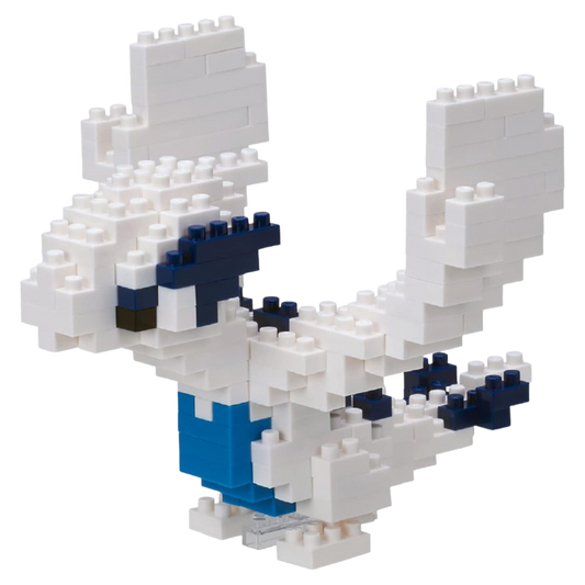 Toy shark made of interlocking bricks on a white background