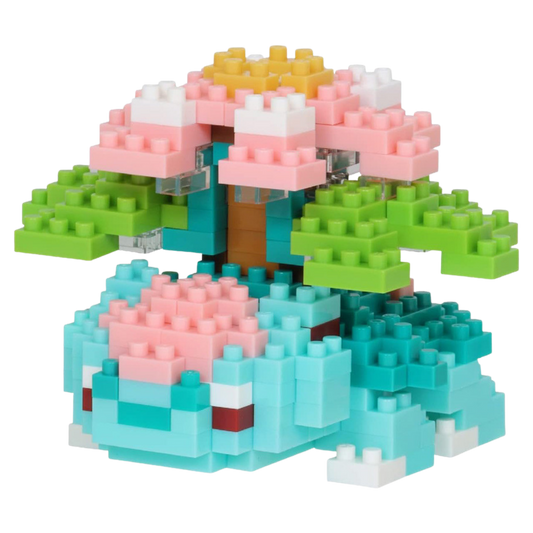 Toy building block set shaped like a tree with pink flowers and green leaves on a white background