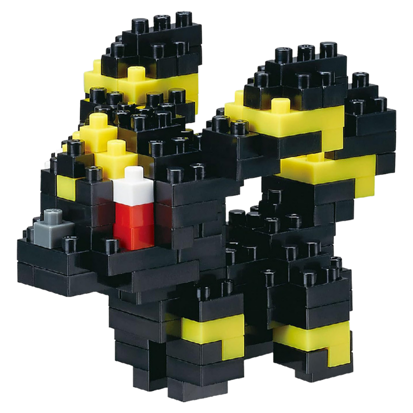 Toy figure made of interlocking bricks on a white background