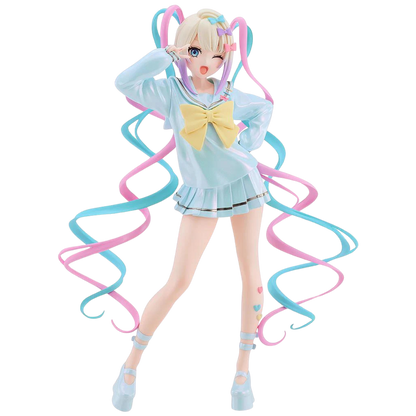 Anime character figurine with pastel-colored hair and outfit on a white background