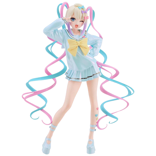 Anime character figurine with pastel-colored hair and outfit on a white background