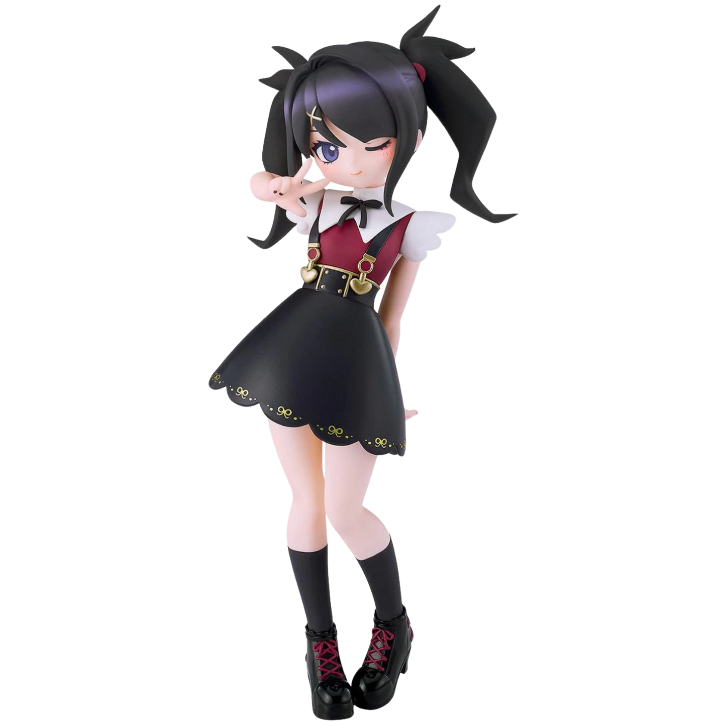 Anime character figurine with black hair and school uniform on a white background