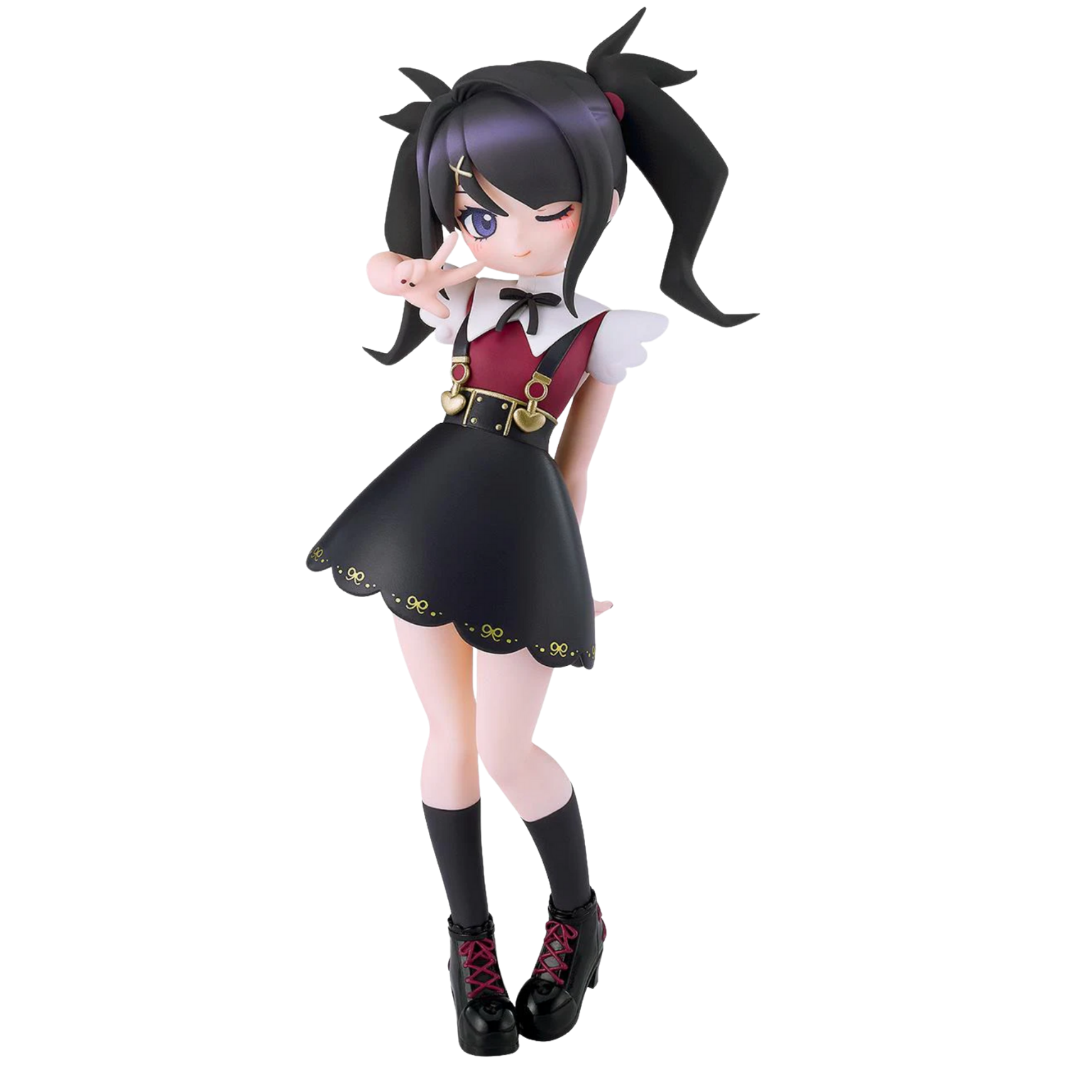 Anime character figurine with black hair and school uniform on a white background