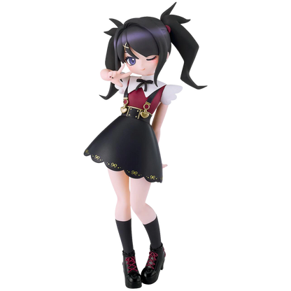 Anime character figurine with black hair and school uniform on a white background
