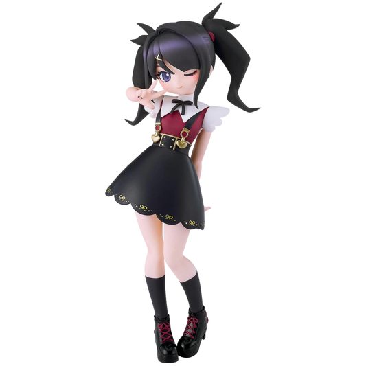 Anime character figurine with black hair and school uniform on a white background