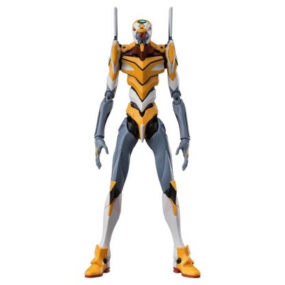 Action figure with a yellow, gray, and black suit on a white background