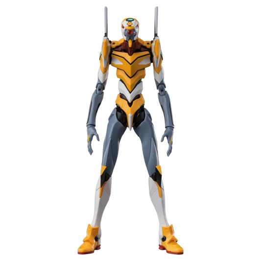 Action figure with a yellow, gray, and black suit on a white background