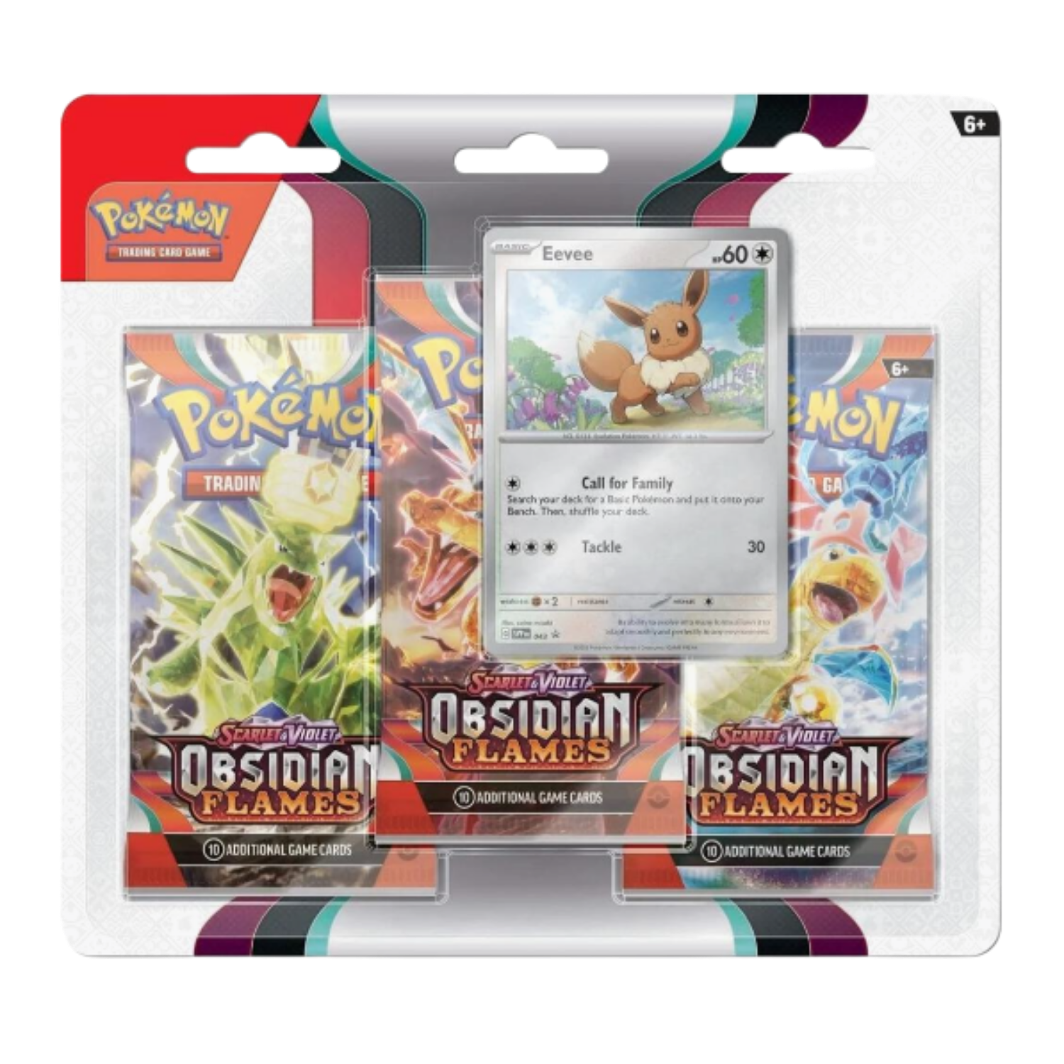 Pokémon trading card game pack with a card featuring Eevee on a white background