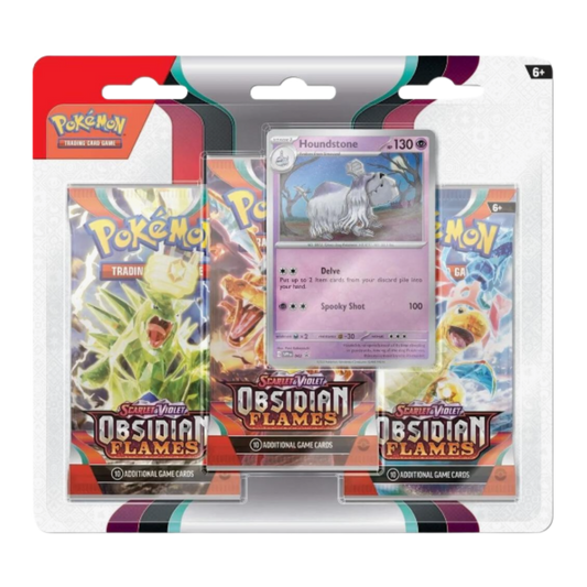 Pokémon trading card game packs with a central card featuring a ghostly dog-like creature.