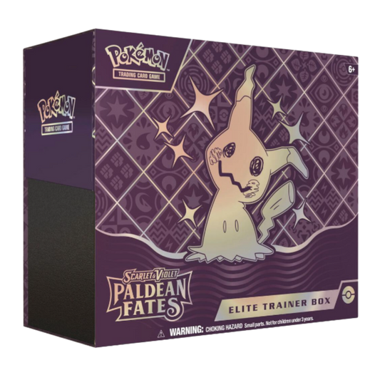 Pokémon trading card game Elite Trainer Box packaging with a ghostly creature illustration on a purple background.