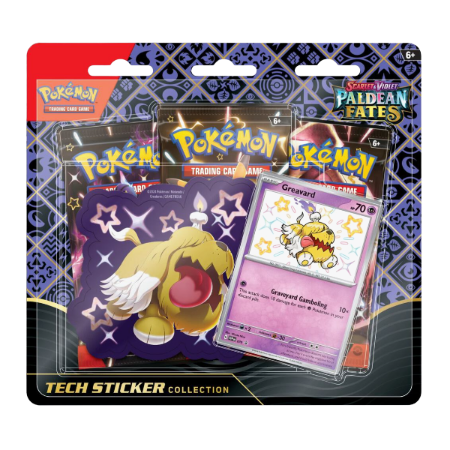 Pokémon trading card game pack with cards and stickers on a colorful background