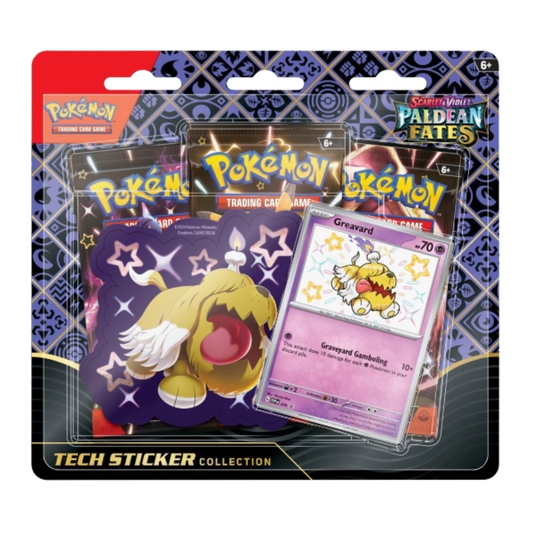 Pokémon trading card game pack with cards and stickers on a colorful background