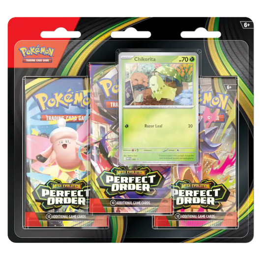 Pokémon trading card game packaging with cards and 'Perfect Order' text.