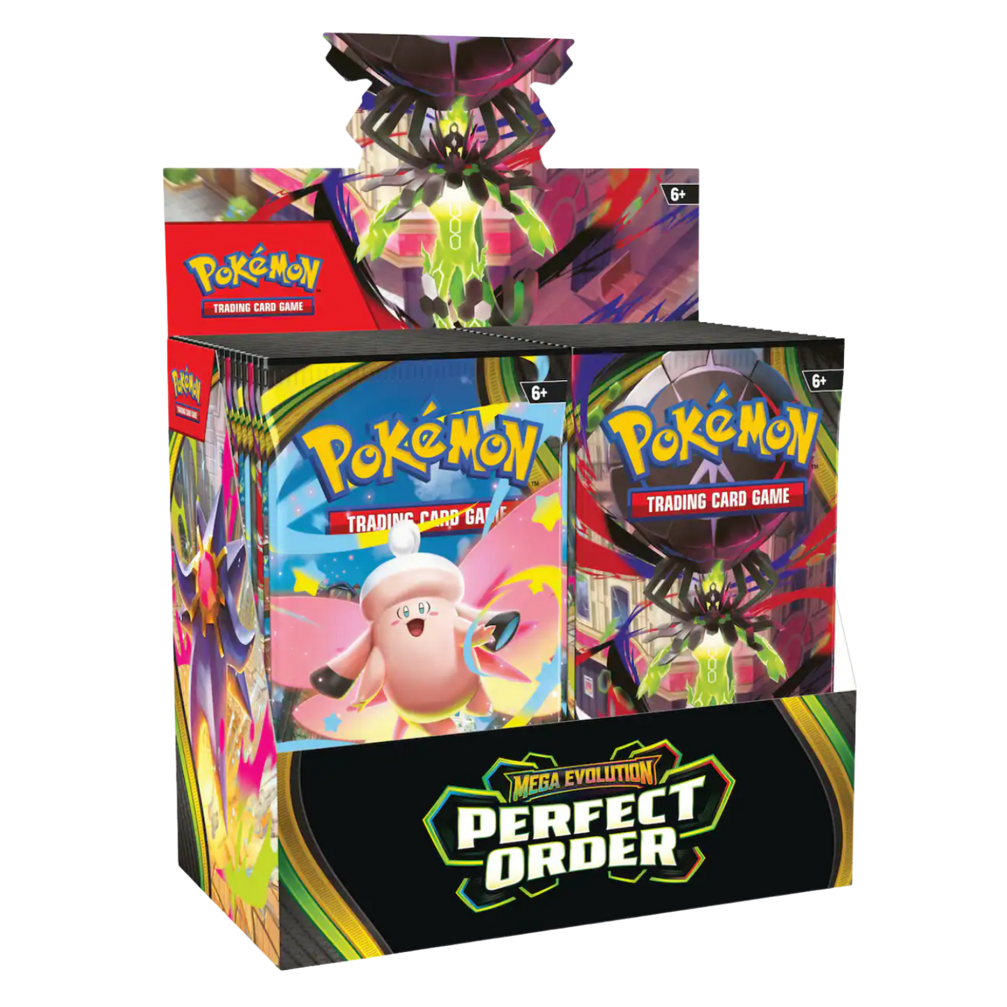 Pokémon trading card game boxes with colorful designs on a white background
