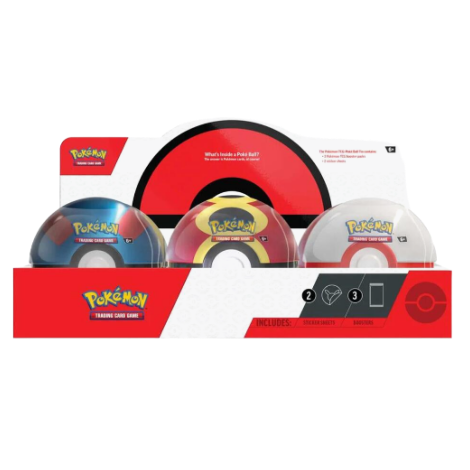 Pokémon trading card game packs with Pokéball design on a white background