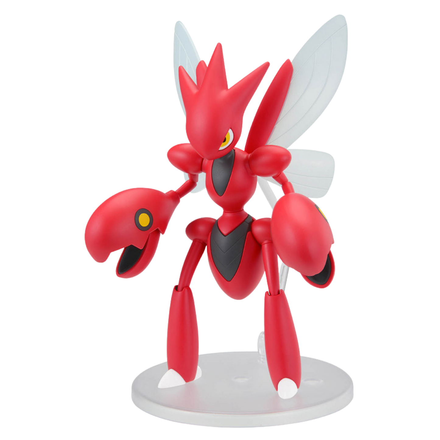 Red and white robot-like figure on a white background
