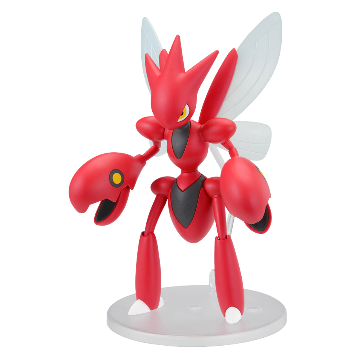 Red and white robot-like figure on a white background