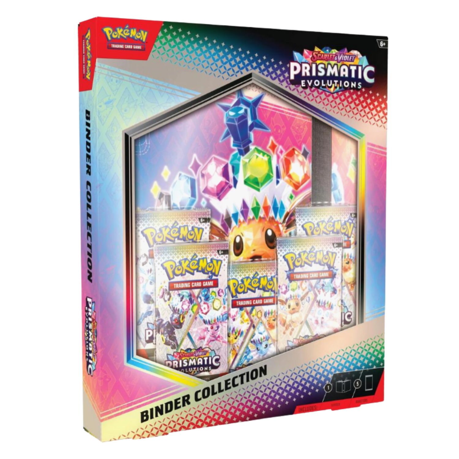 Pokémon Prismatic Evolutions binder collection packaging with colorful design