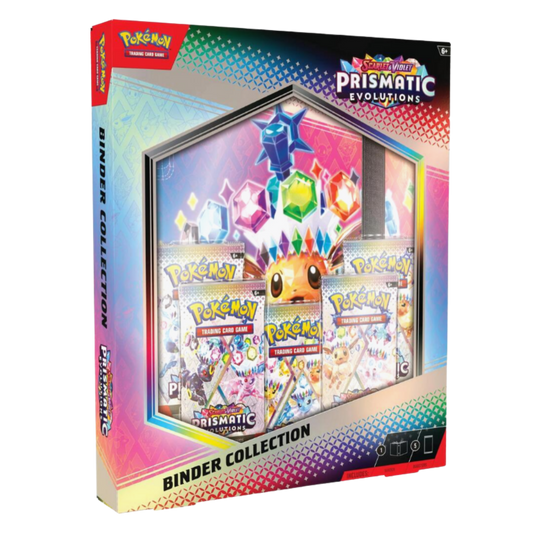 Pokémon Prismatic Evolutions binder collection packaging with colorful design