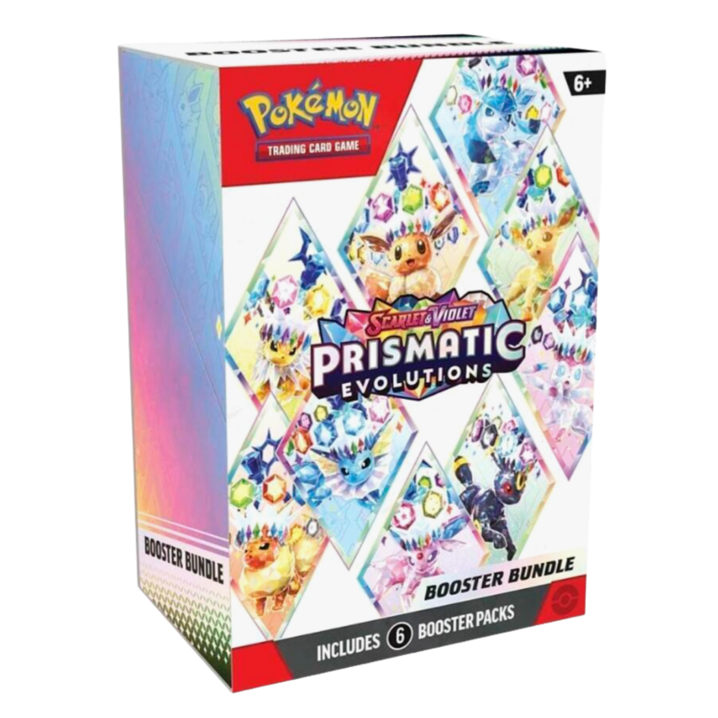 Pokémon Prismatic Evolutions trading card game booster bundle packaging on a white background