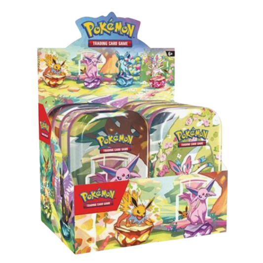 Pokémon trading card game packaging with colorful designs and Pokémon characters.
