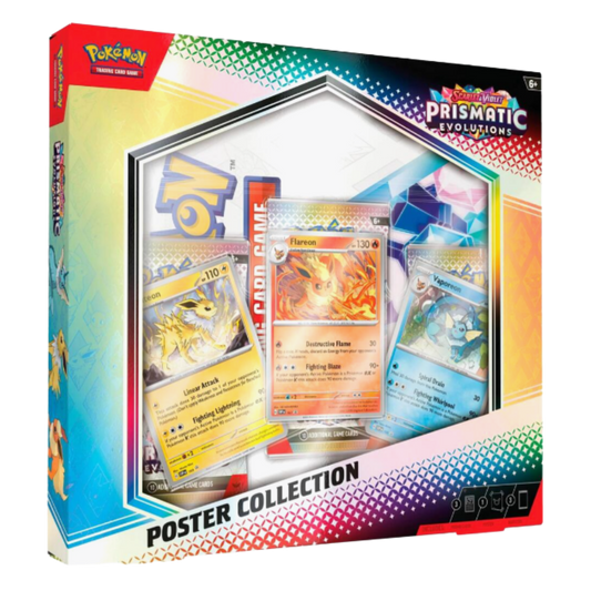 Pokémon Prismatic Evolutions trading card game poster collection packaging