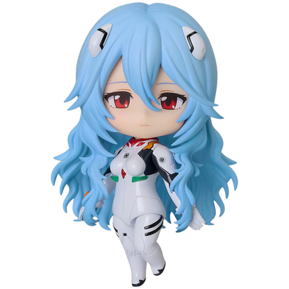 Anime character figurine with blue hair and red eyes on a white background