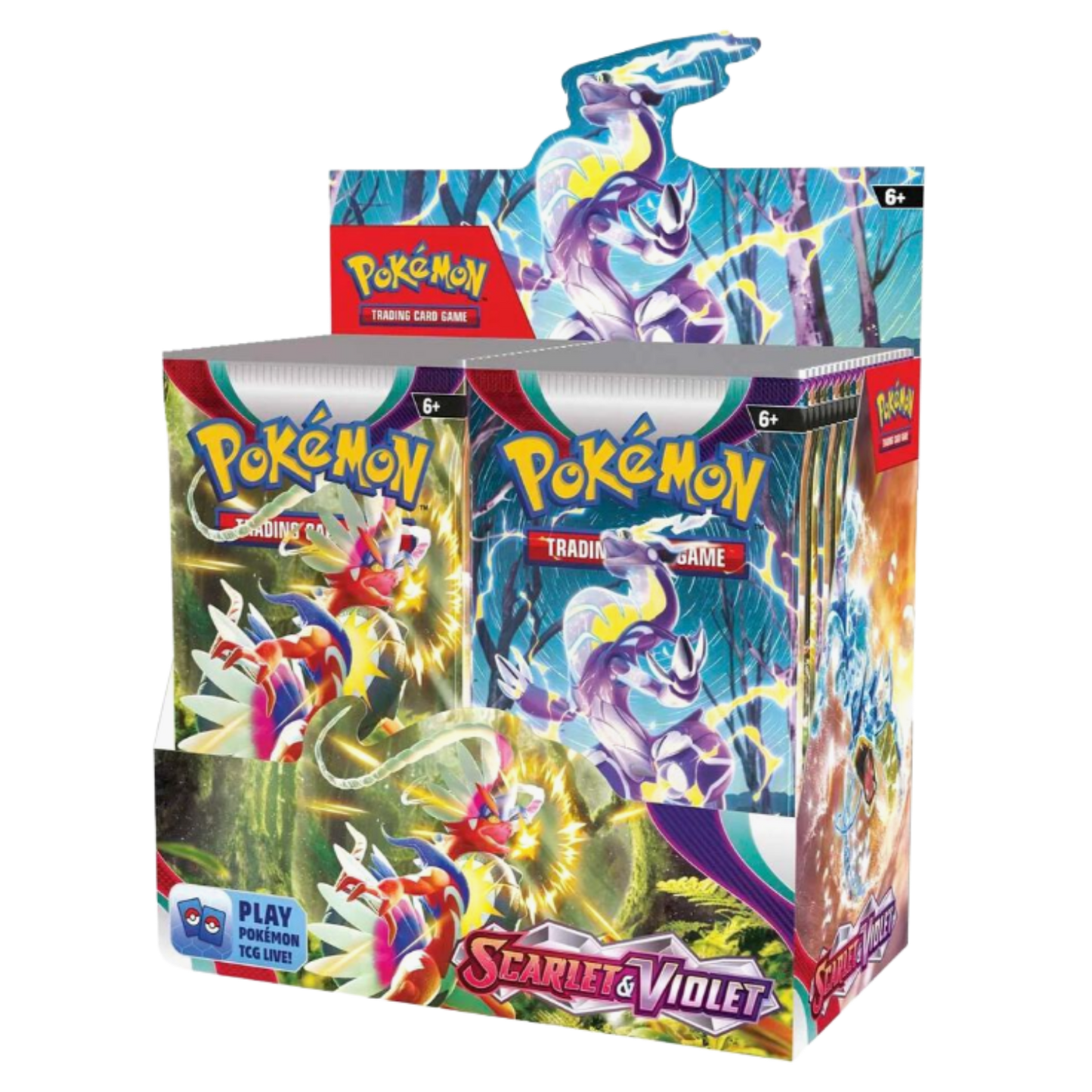 Pokémon trading card game packaging with colorful designs on a white background