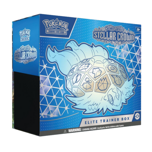 Pokémon Stellar Crown Elite Trainer Box packaging with blue and black design