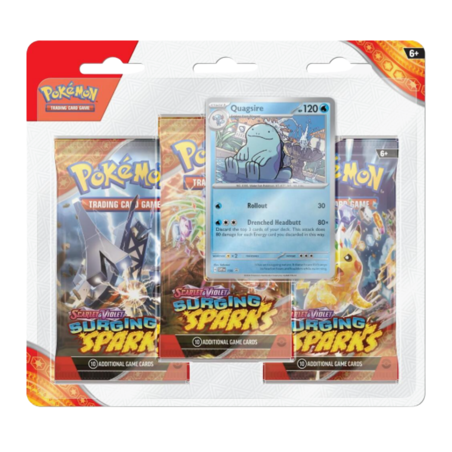Pokémon trading card game packaging with cards and booster packs.