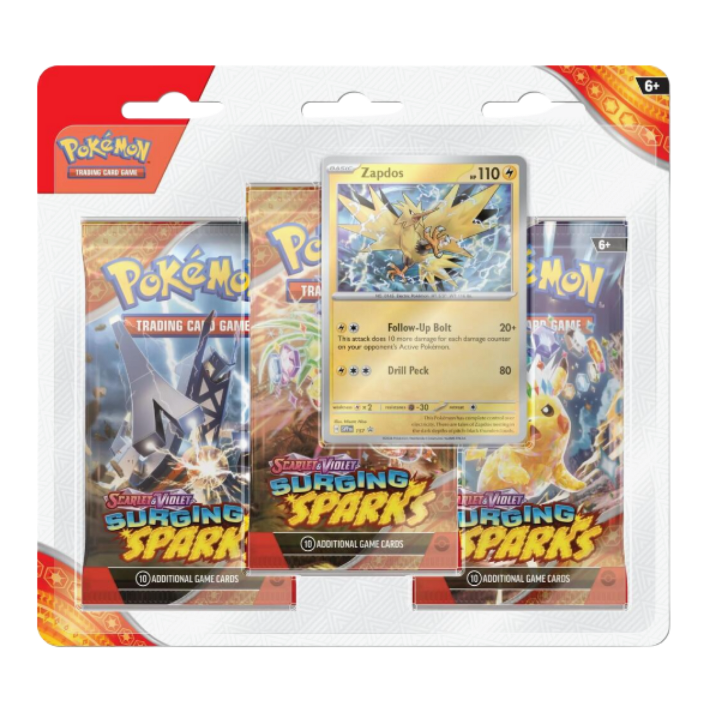 Pokémon trading card game packaging with cards and booster packs.