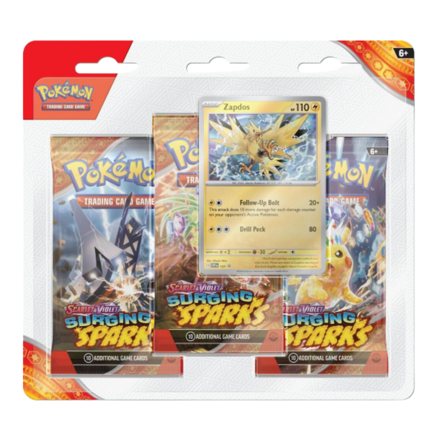 Pokémon trading card game packaging with cards and booster packs.