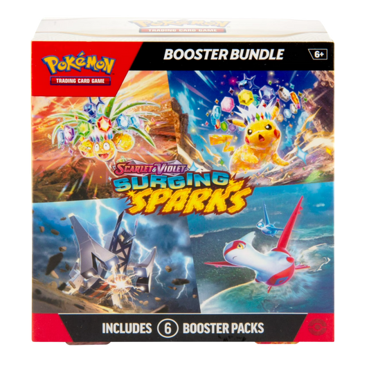 Pokémon trading card game booster bundle packaging with colorful graphics and Pokémon characters.
