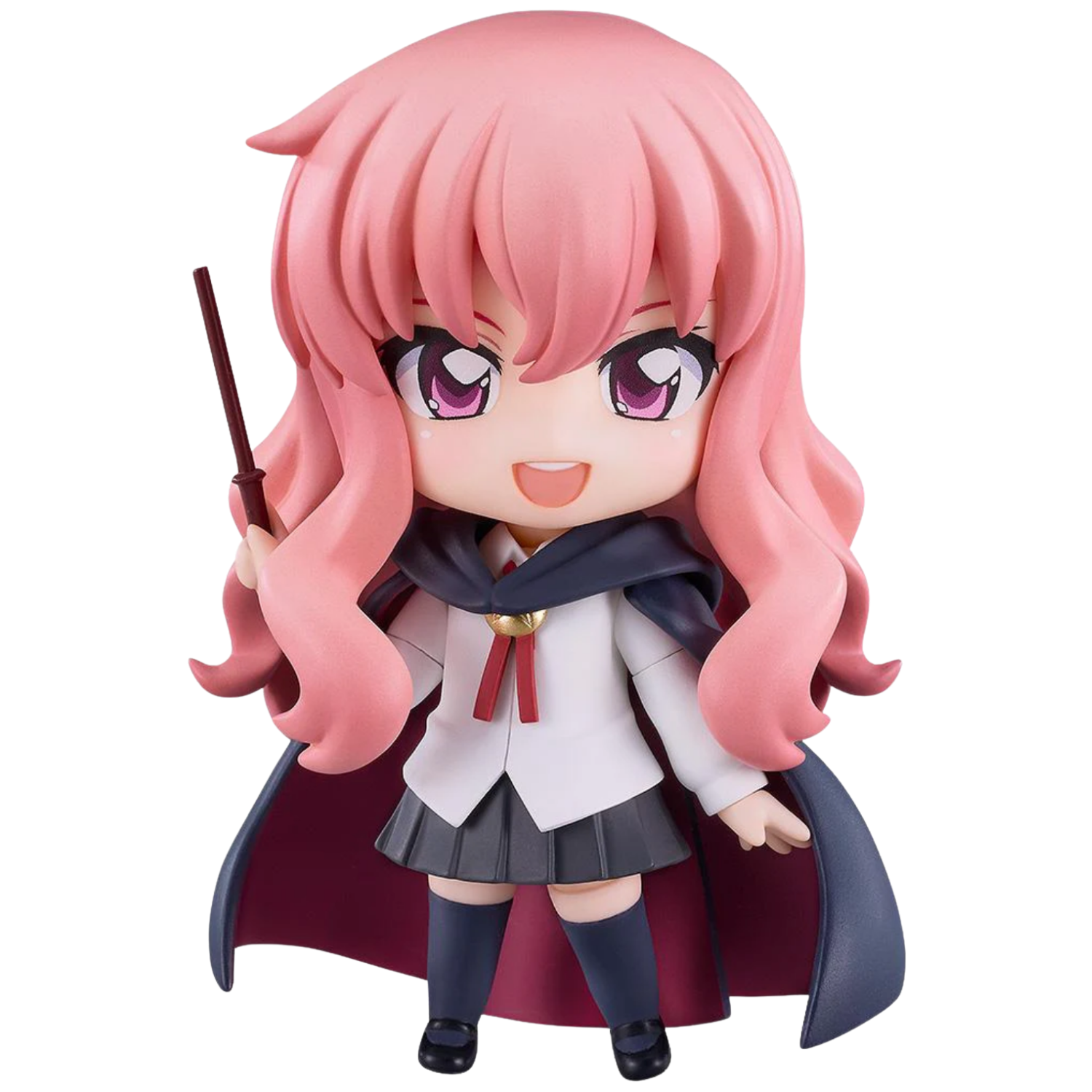 Anime character figurine with pink hair and a white outfit on a white background